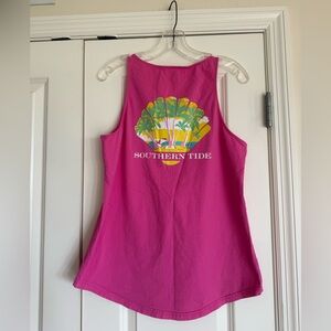 Southern Tide pink Tank with Palm shell beach Graphic size medium